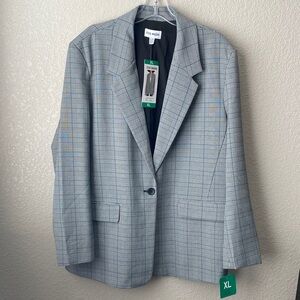 Steve Madden Women's Gray Plaid Blazer Lightweight